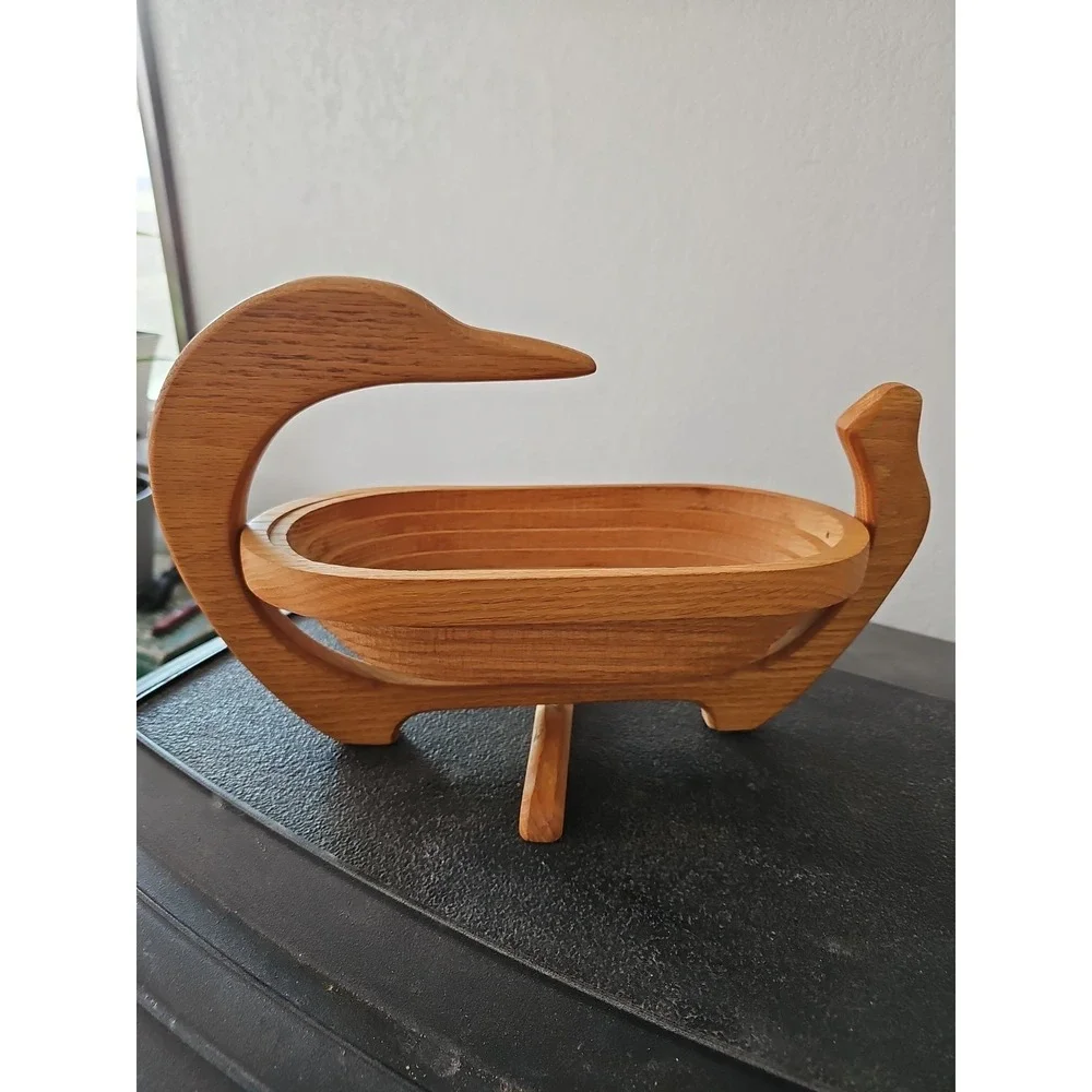 Handmade Amish Made Montana Folding Wooden Fruit Bowl Bread Basket Collapsible